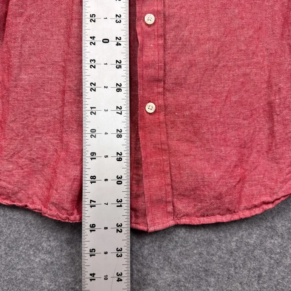 Banana Republic Mens Large Red Linen Cotton Blend Short Sleeve Button Down Shirt